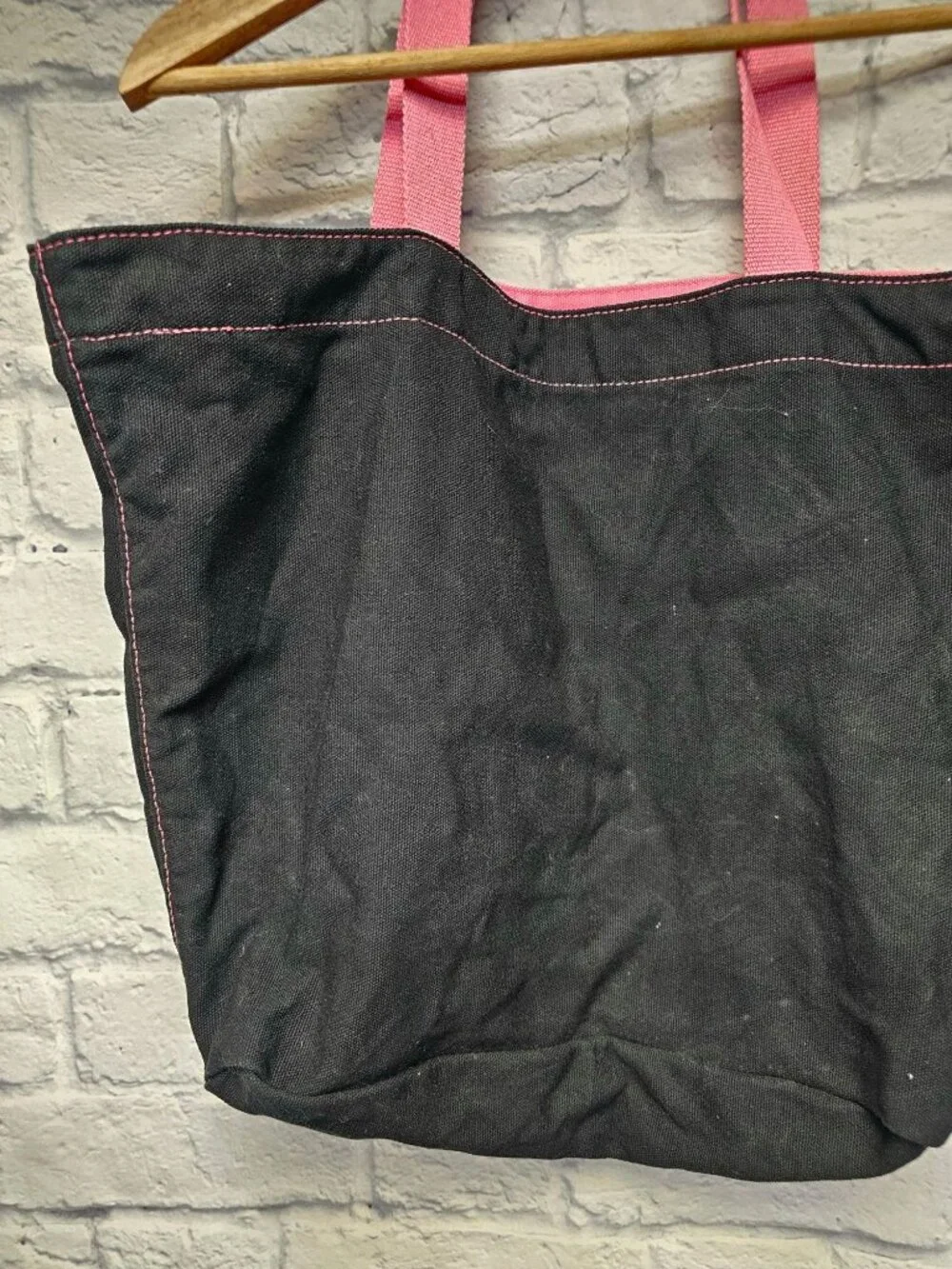 Victoria's Secret Black Pink Silver Shimmer Rhinestone Cloth Tote Open Bag